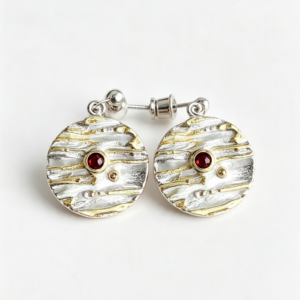 Textured Coin Garnet Earrings